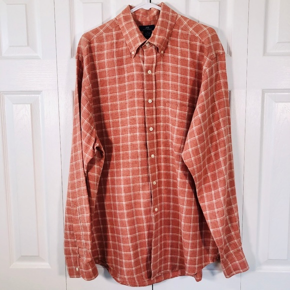Brooks Brothers Other - Brooks Brothers 346 Orange Check Linen Shirt L